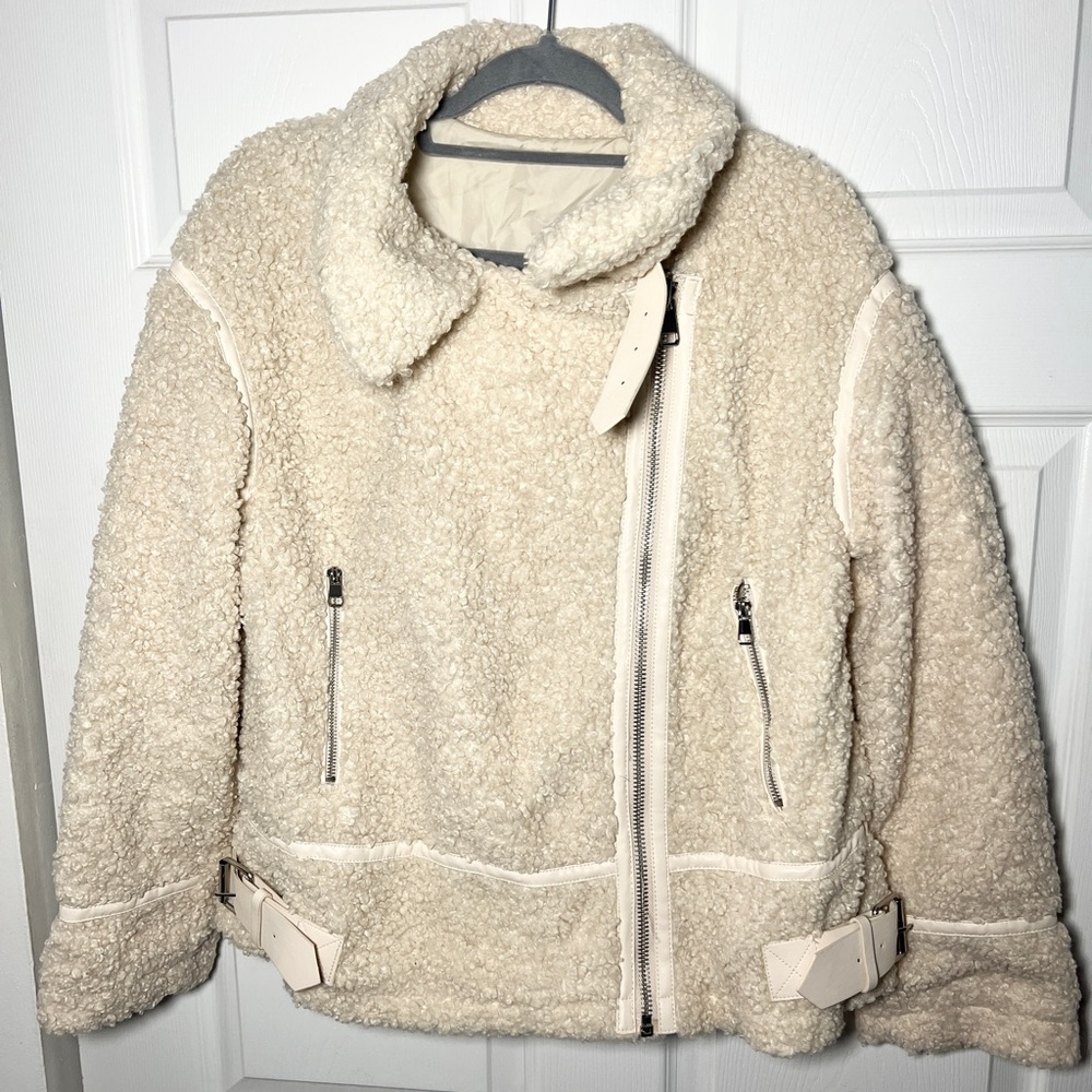 Shearling cream bomber jacket